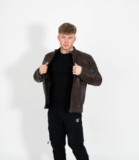 Men's Quilted Leather Biker Style Zip Jacket