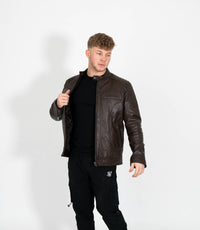 Men's Quilted Leather Biker Style Zip Jacket