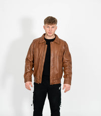 Men's Classic Bomber Leather Jacket Classic - Tan