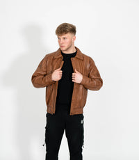 Men's Classic Bomber Leather Jacket Classic - Tan