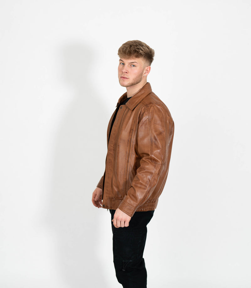 Men's Classic Bomber Leather Jacket Classic - Tan