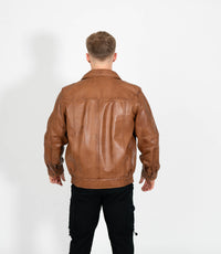 Men's Classic Bomber Leather Jacket Classic - Tan