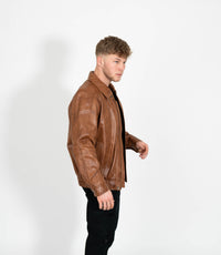 Men's Classic Bomber Leather Jacket Classic - Tan