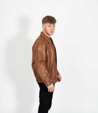 Men's Classic Bomber Leather Jacket Classic - Tan