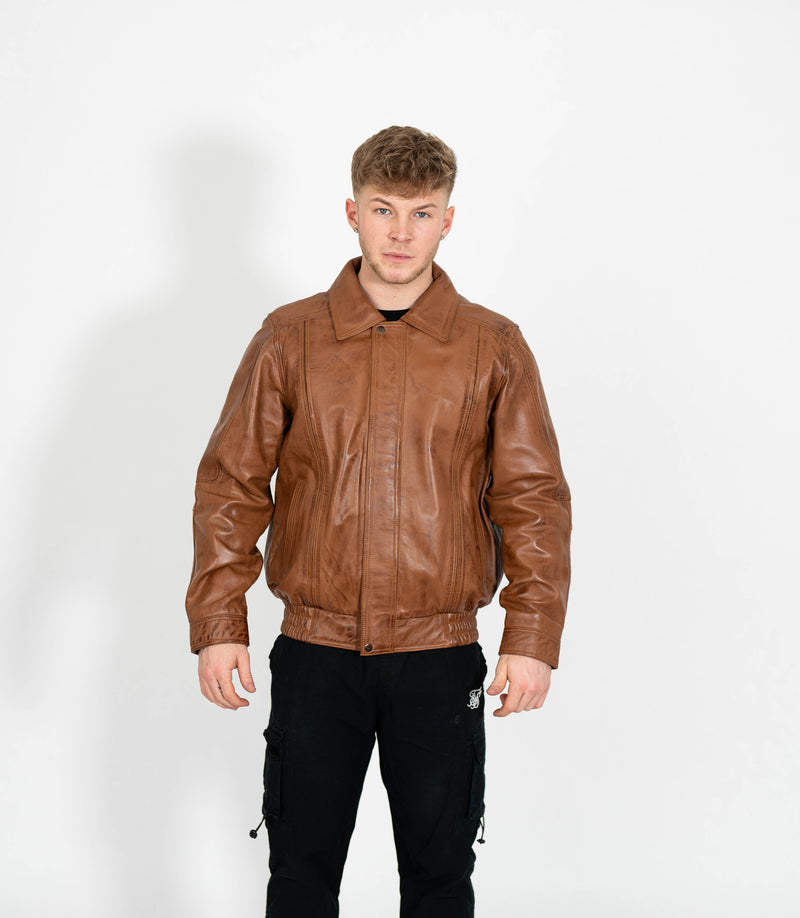 Men's Classic Bomber Leather Jacket Classic - Tan