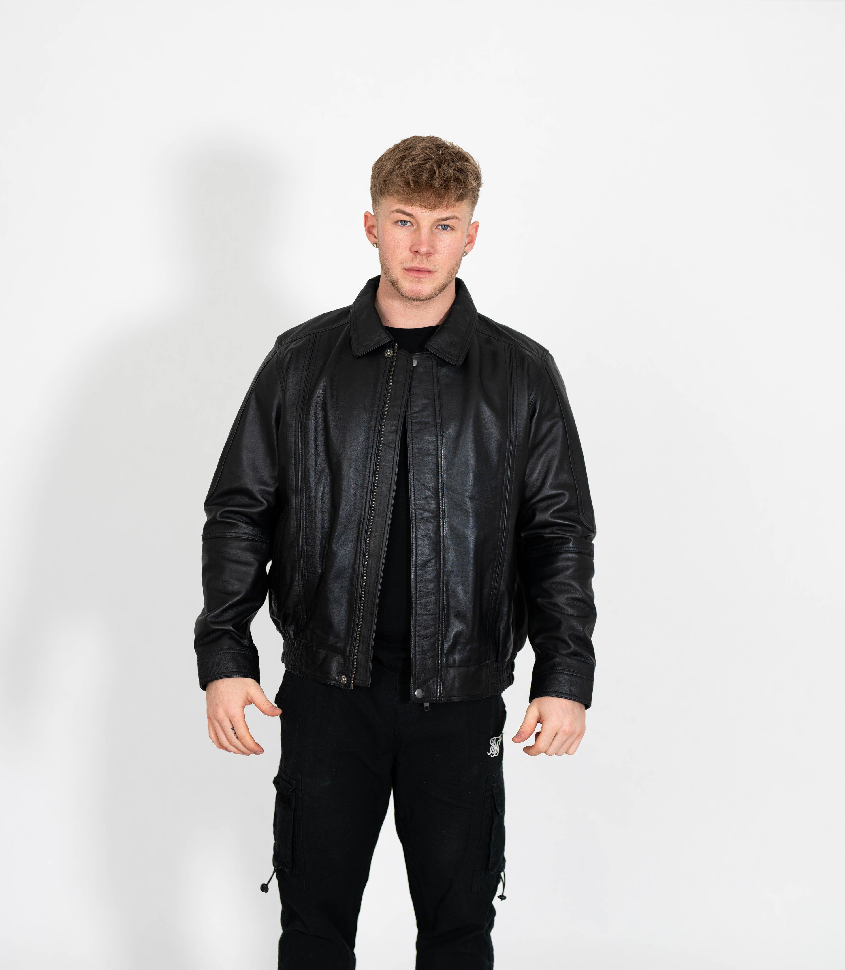 Men's Classic Bomber Leather Jacket Classic - Black – Brick Lane