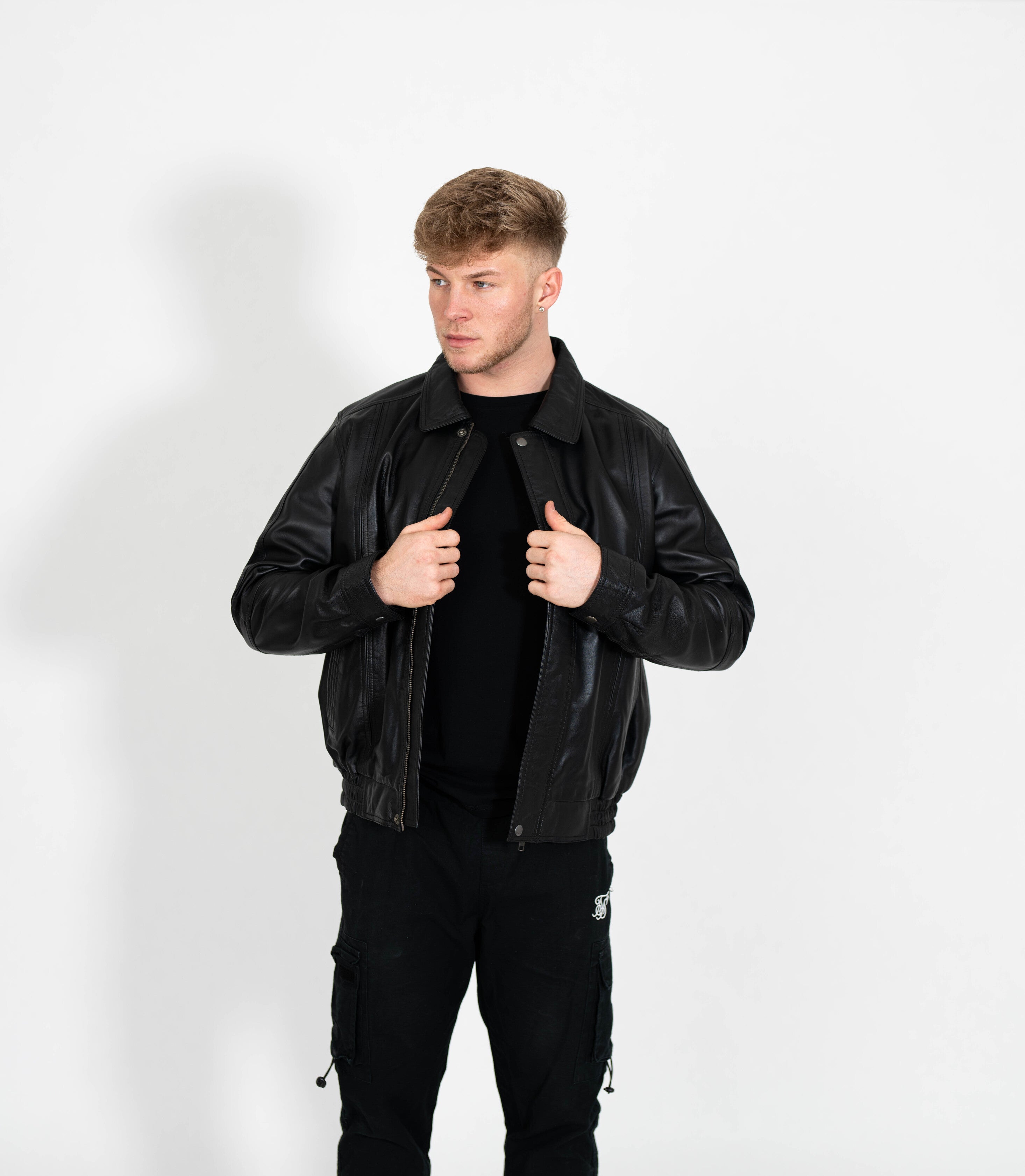 Men's Classic Bomber Leather Jacket Classic - Black – Brick Lane