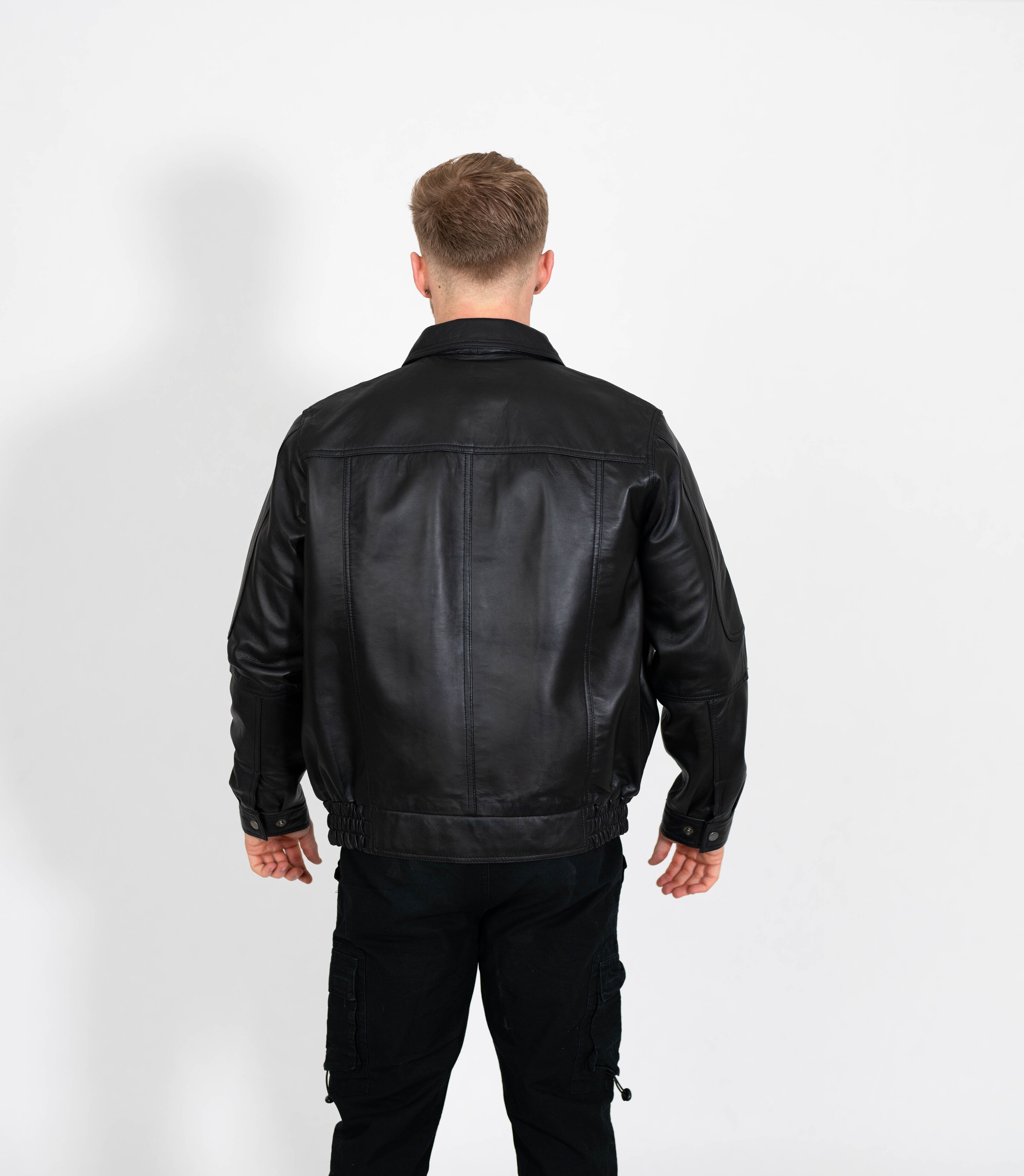Men's Classic Bomber Leather Jacket Classic - Black – Brick Lane