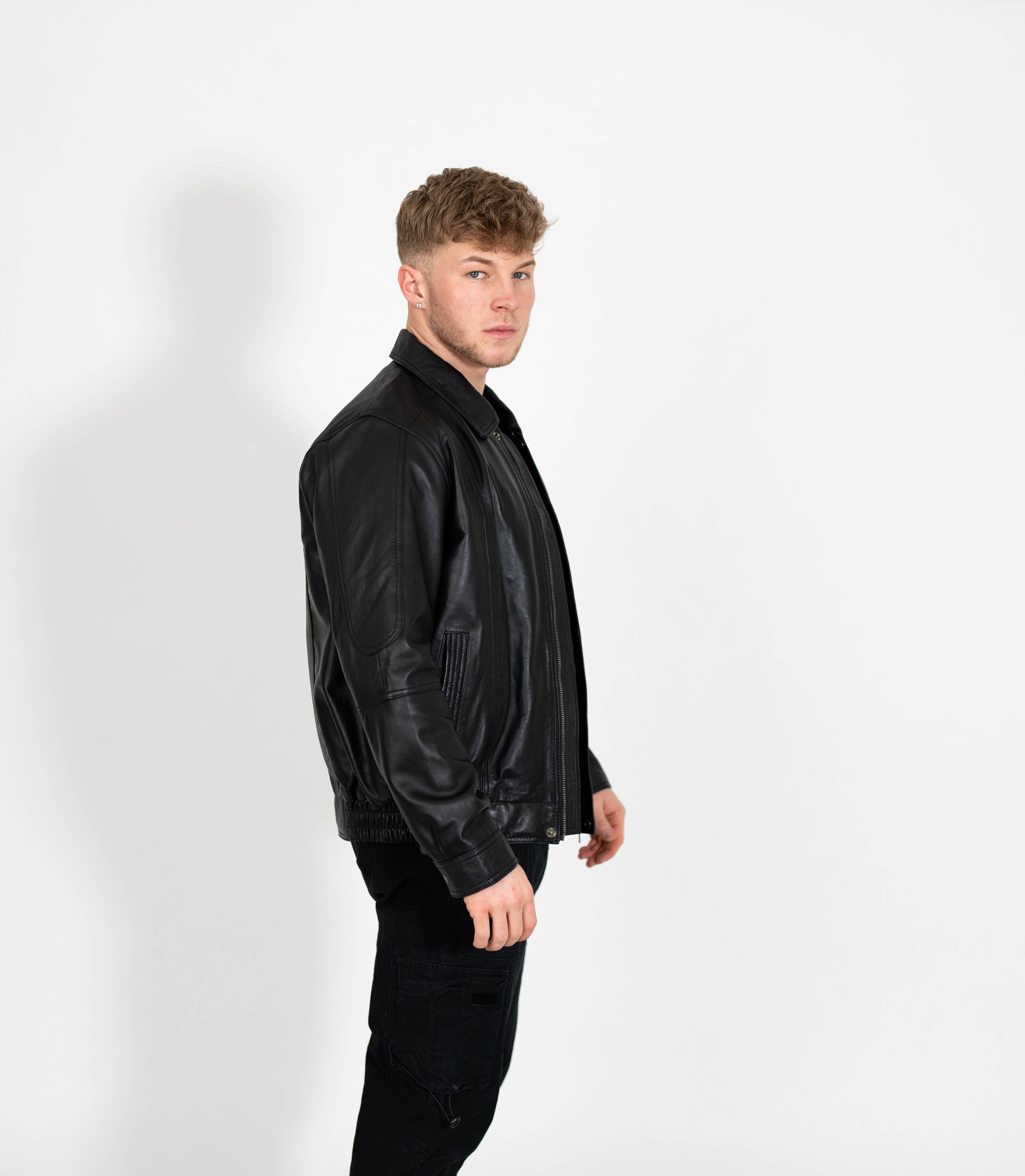 Men's Classic Bomber Leather Jacket Classic - Black – Brick Lane