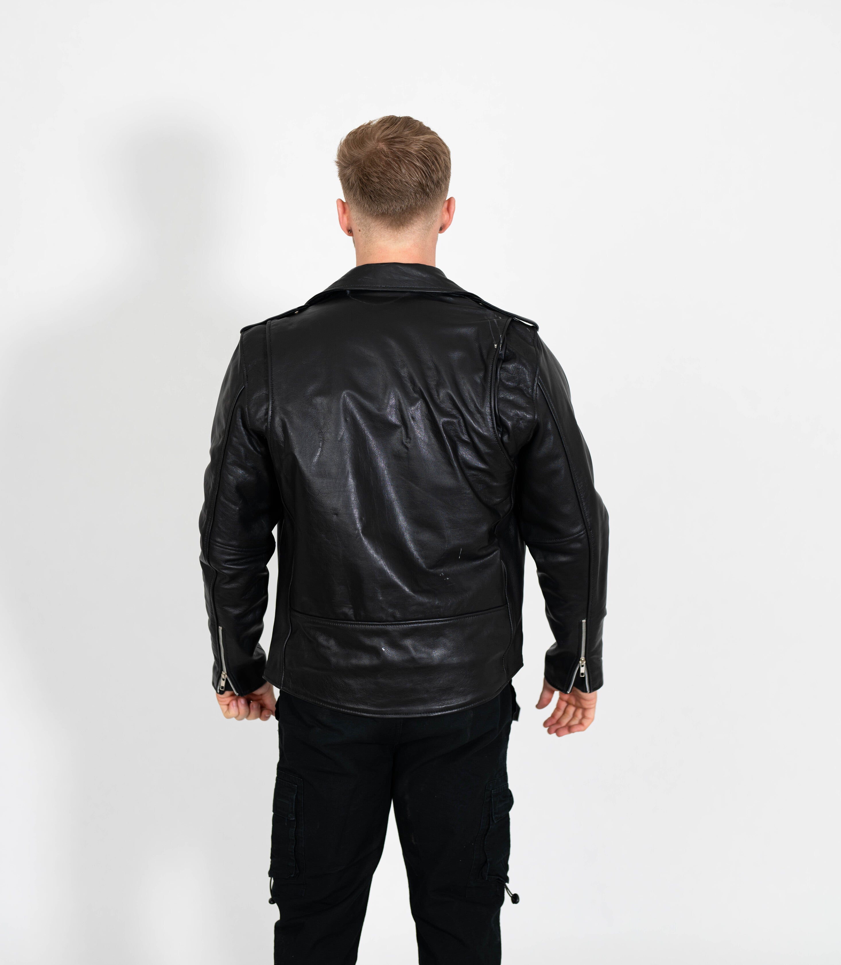 Men's Classic Brando Biker Leather Jacket - Black – Brick Lane