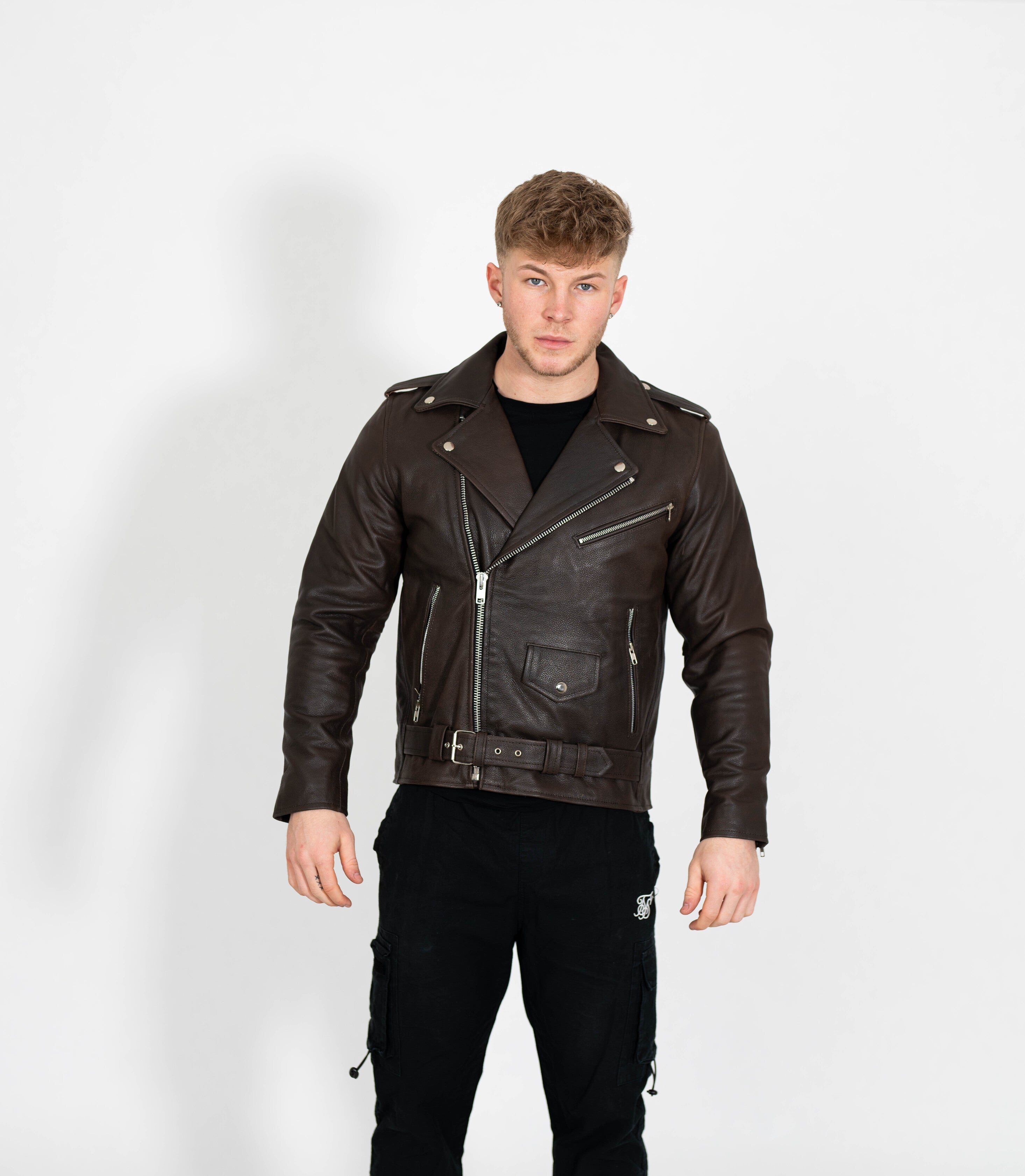 Men's Classic Brando Biker Leather Jacket - Antique Brown – Brick