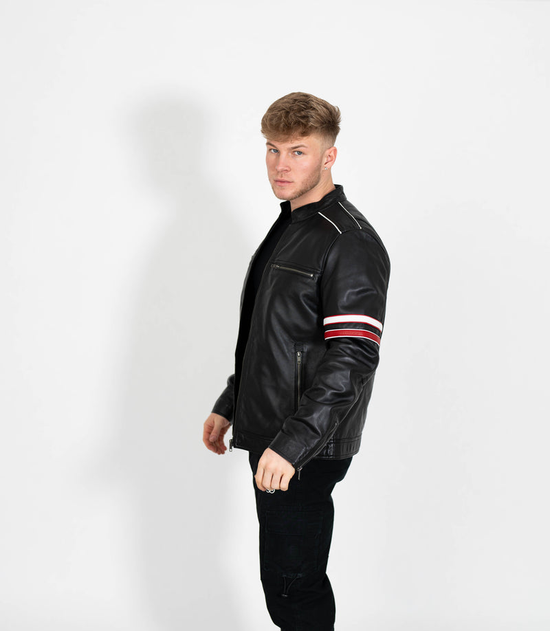 Men's Real Leather Biker Style Racer Jacket