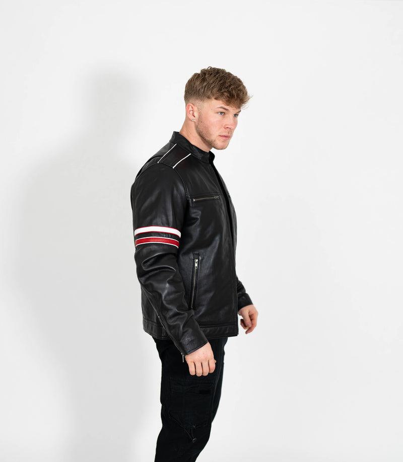 Men's Real Leather Biker Style Racer Jacket