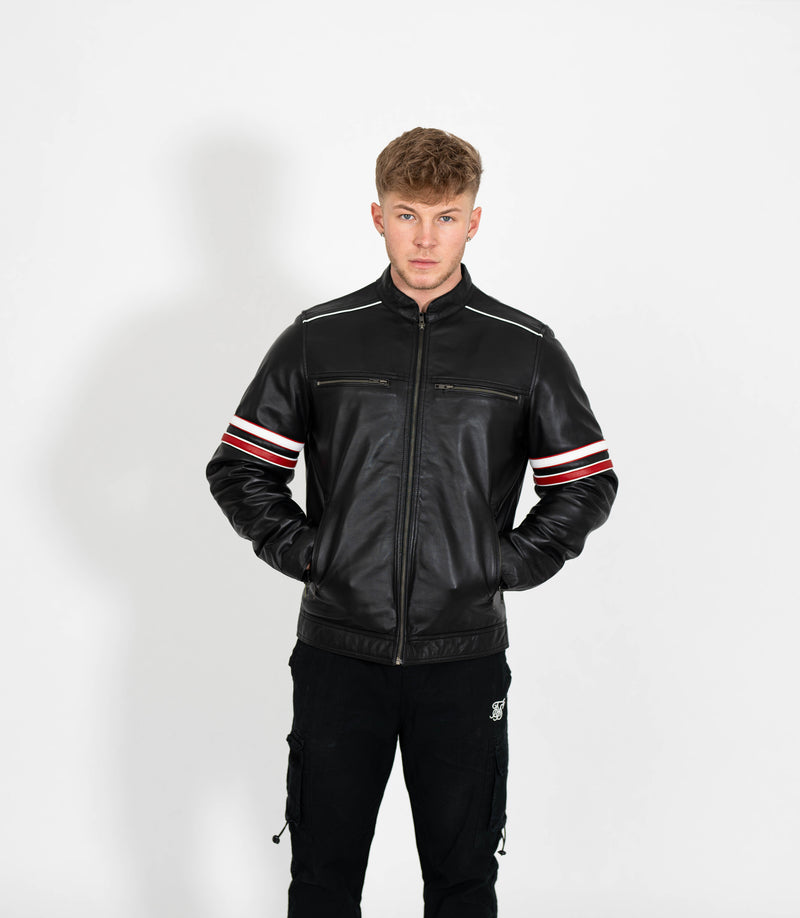 Men's Real Leather Biker Style Racer Jacket