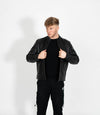 Men's Classic Mandarin Collar Racer Style Leather Jacket - Black
