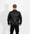 Men's Classic Mandarin Collar Racer Style Leather Jacket - Black