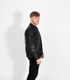 Men's Classic Mandarin Collar Racer Style Leather Jacket - Black