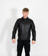 Men's Classic Mandarin Collar Racer Style Leather Jacket - Black