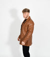 Men's Button Reefer Leather Jacket - Tan
