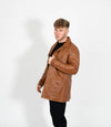 Men's Button Reefer Leather Jacket - Tan