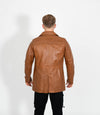 Men's Button Reefer Leather Jacket - Tan