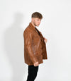 Men's Button Reefer Leather Jacket - Tan