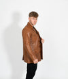 Men's Button Reefer Leather Jacket - Tan