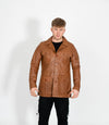 Men's Button Reefer Leather Jacket - Tan