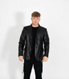 Men's Classic Three Button Leather Blazer - Black