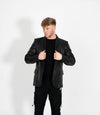 Men's Classic Three Button Leather Blazer - Black