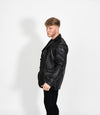 Men's Classic Three Button Leather Blazer - Black