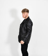 Men's Classic Three Button Leather Blazer - Black