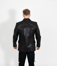 Men's Classic Three Button Leather Blazer - Black