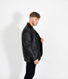 Men's Classic Three Button Leather Blazer - Black