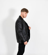Men's Classic Three Button Leather Blazer - Black