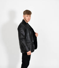 Men's Classic Three Button Leather Blazer - Black