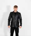 Men's Classic Three Button Leather Blazer - Black