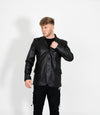 Men's Classic Three Button Leather Blazer - Black