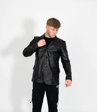 Men's Classic Three Button Leather Blazer - Black