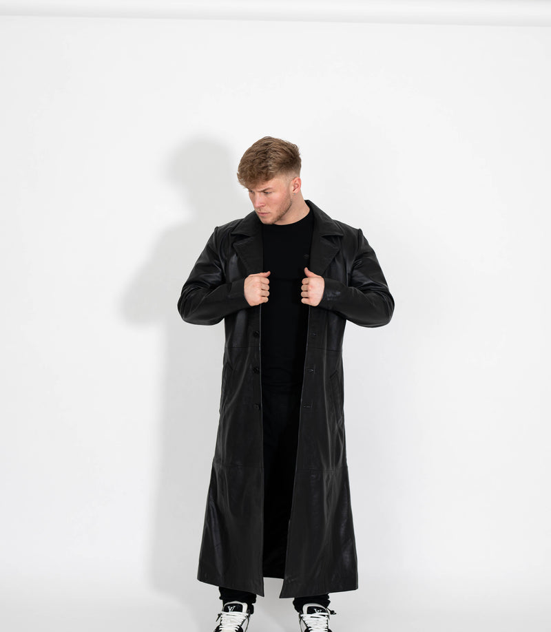 Men's Classic Full Length Leather Coat