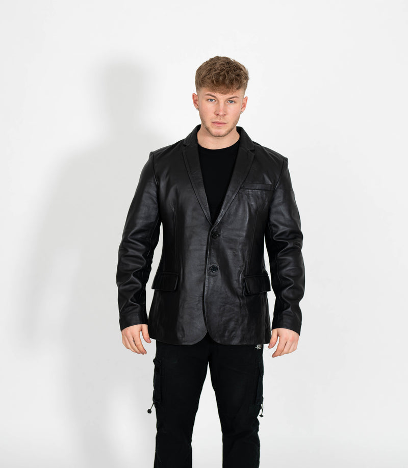 Men's Two Button Leather Blazer