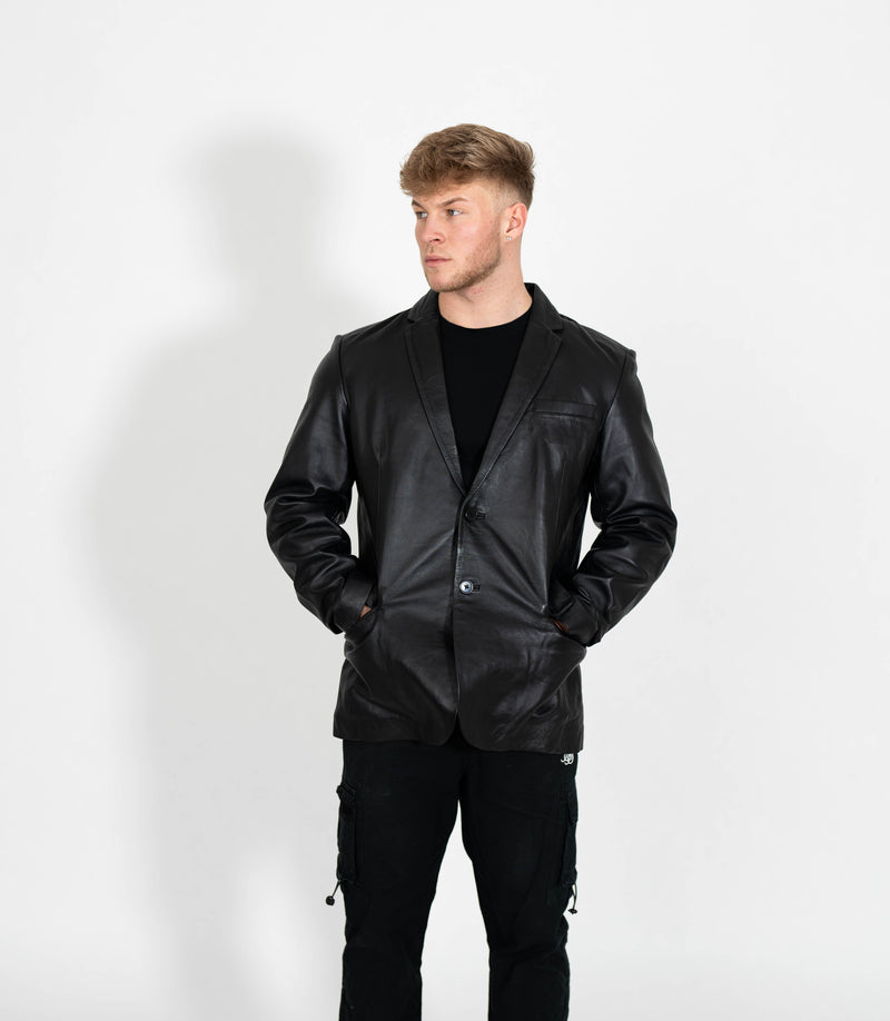 Men's Two Button Leather Blazer