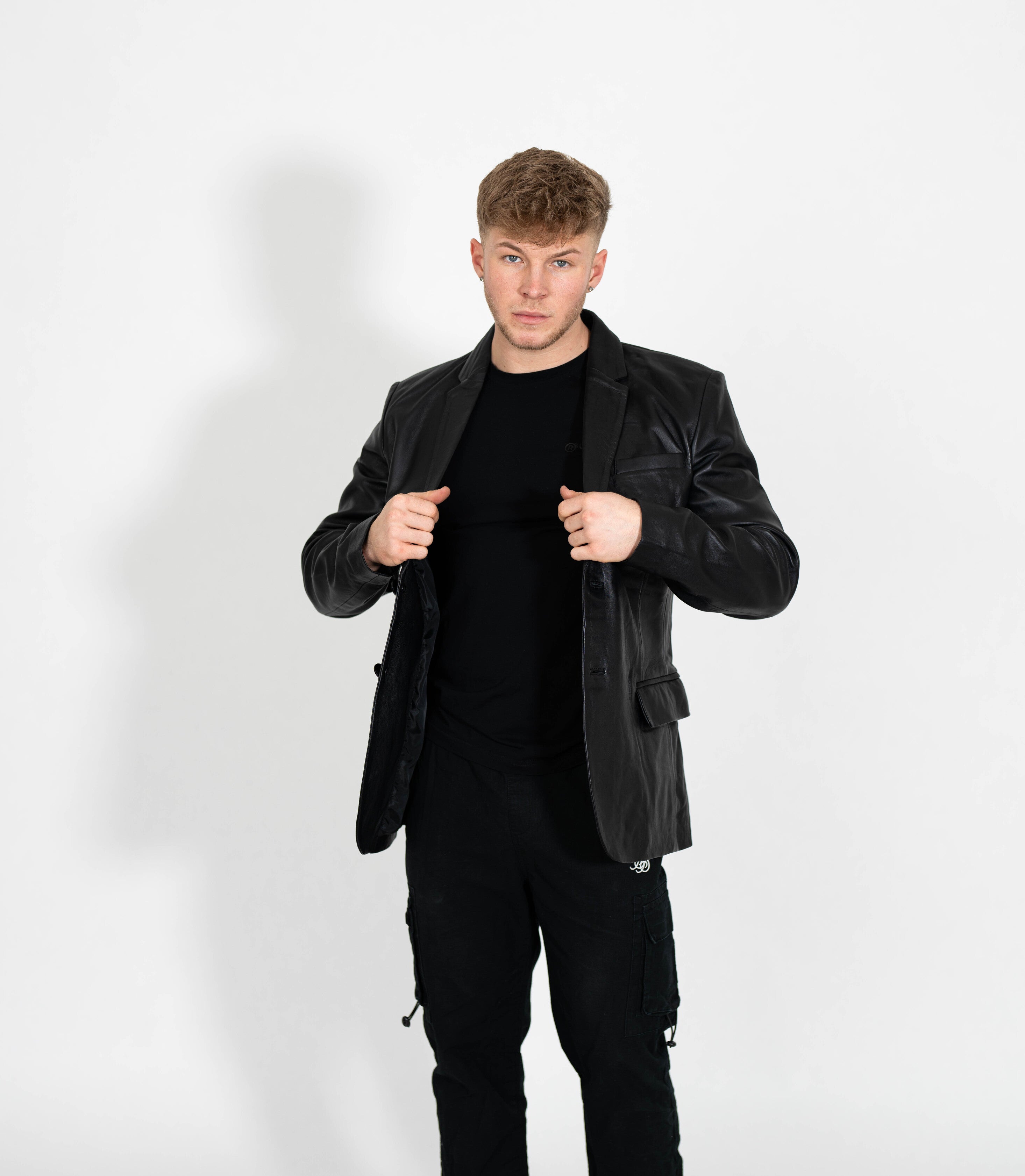 Men's Two Button Leather Blazer - Black – Brick Lane Leather Co.