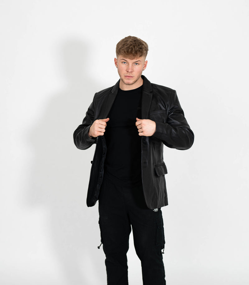 Men's Two Button Leather Blazer