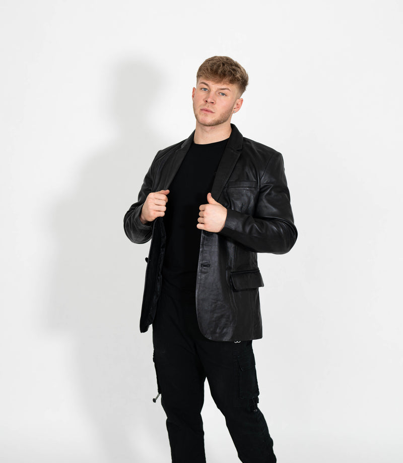 Men's Two Button Leather Blazer