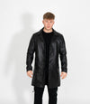 Men's Leather Trench Coat - Black