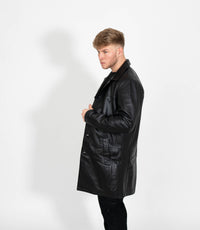 Men's Leather Trench Coat - Black