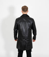 Men's Leather Trench Coat - Black