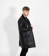 Men's Leather Trench Coat - Black