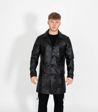 Men's Leather Trench Coat - Black